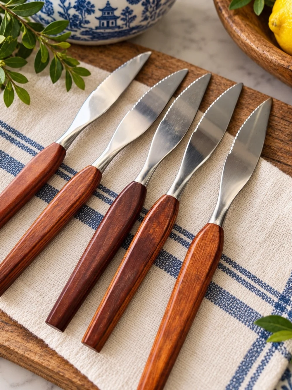 MCM Wood Handle Stainless Steel Steak Knife Set - Brown